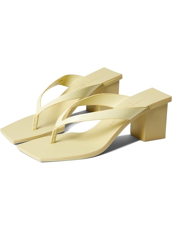 Chinese Laundry Shoes - Chinese Laundry Pale Yellow Square Toe Block Heel Thong Sandals
